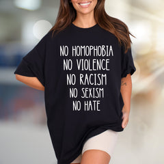 "NO HOMOPHOBIA NO VIOLENCE" Statement Graphic Tee, a Compassionate Pick for Advocates