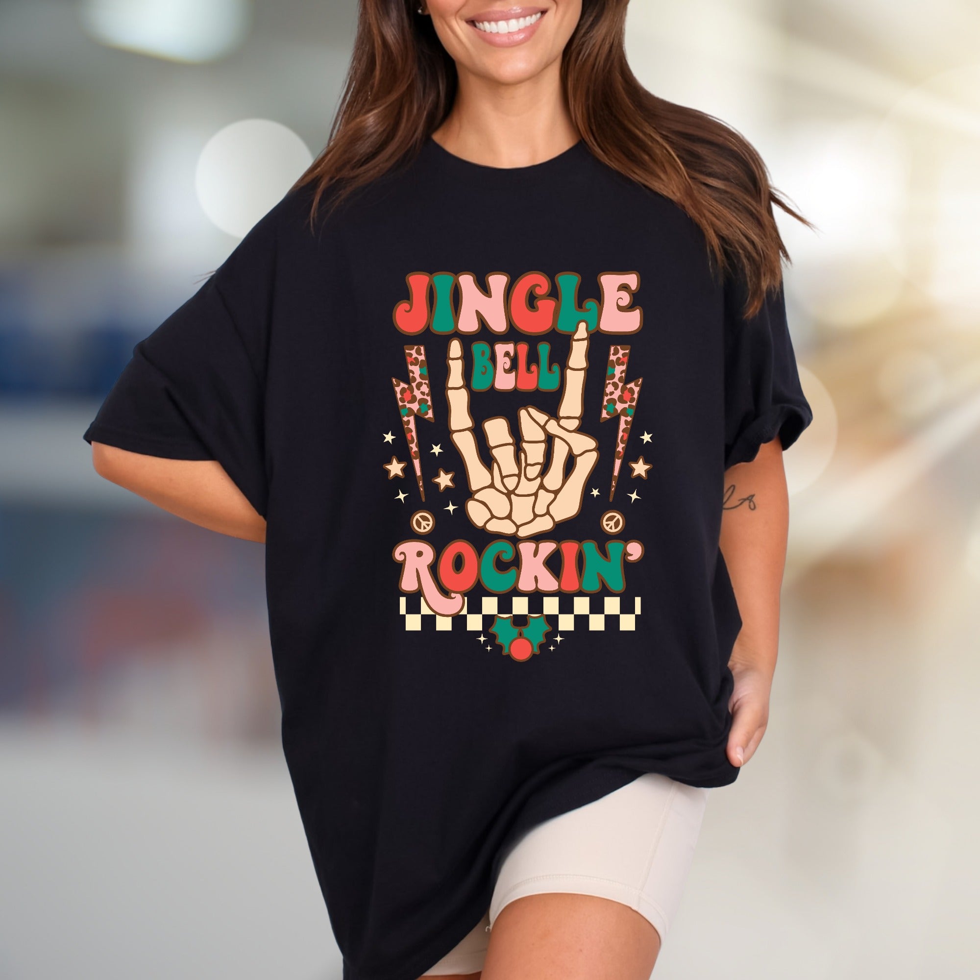 "Jingle Bell Rockin'" Retro Christmas Graphic Tee, a Festive Vibe for Music Lovers