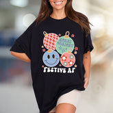 "Festive AF" Retro Holiday Ornaments Tee, a Groovy Christmas Pick for Everyone