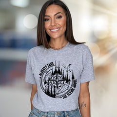 "Always Take The Scenic Route" Wilderness Compass Graphic Tee, an Adventure Enthusiast Pick for Outdoor Lovers