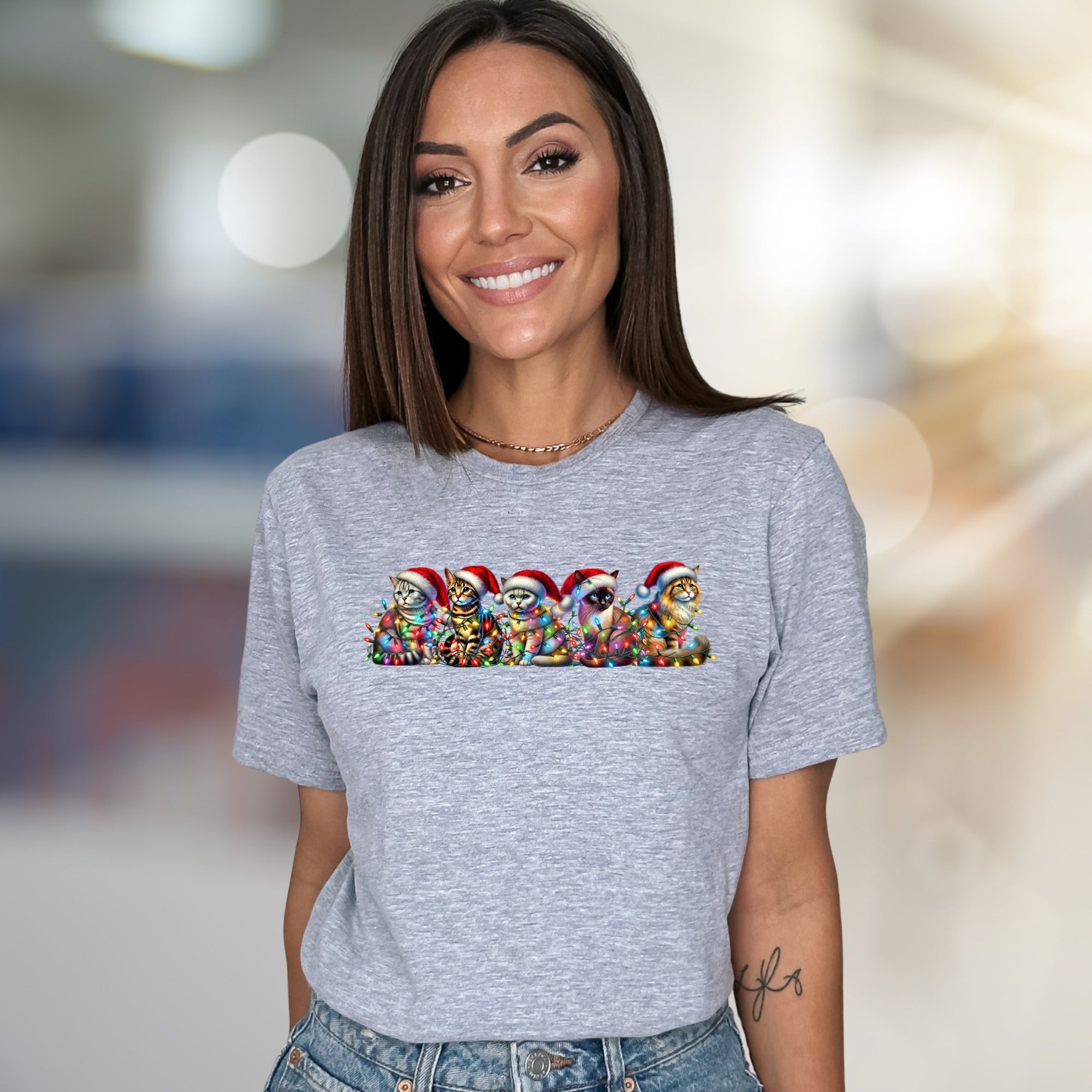 Christmas Cats in Lights Graphic Tee, a Festive Holiday Pet Lover Pick