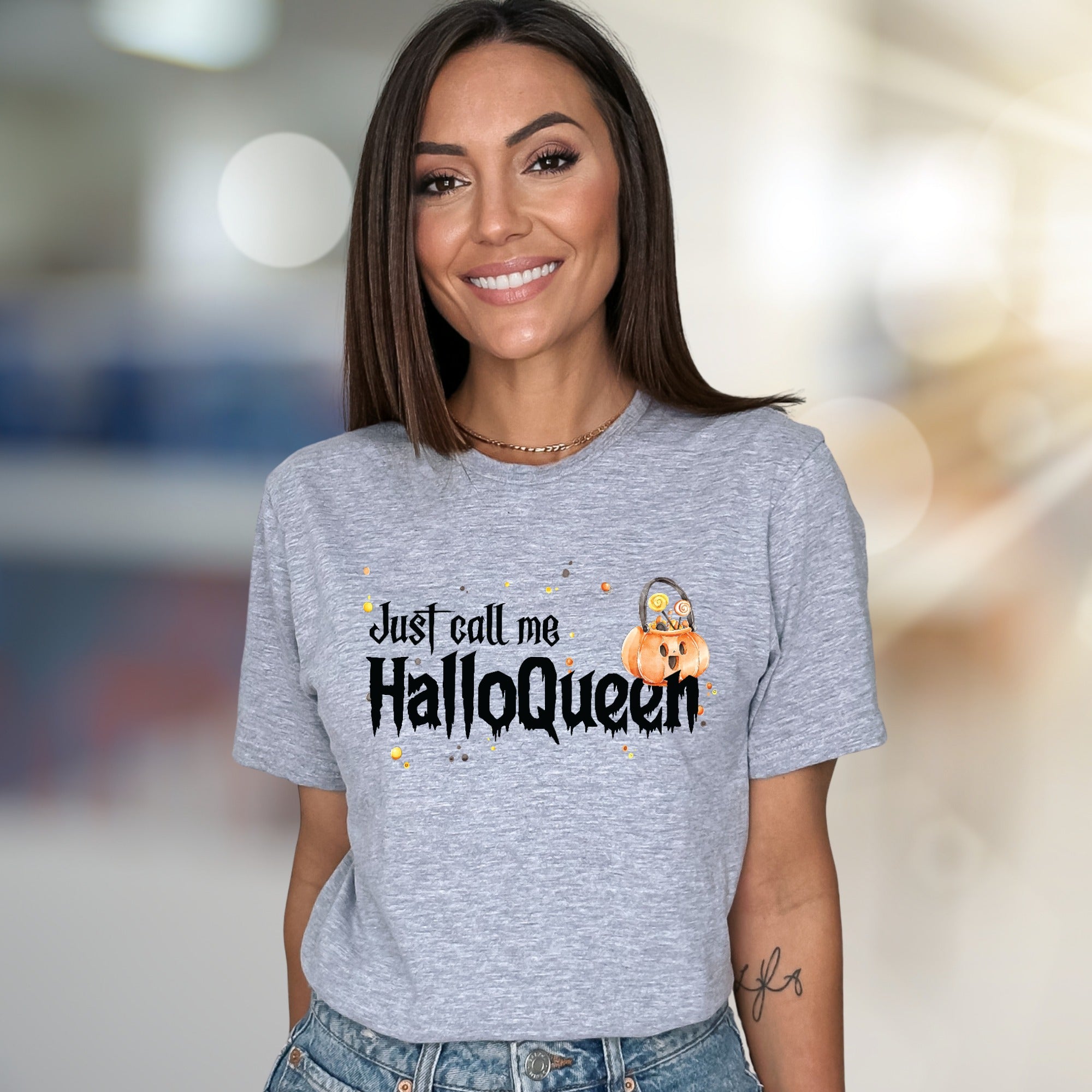"Just Call Me Halloqueen" Spooky Fun Graphic Tee, a Halloween Pick for Trick-or-Treaters