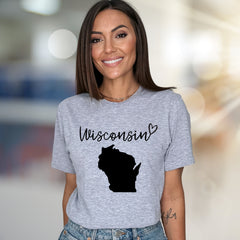 "Wisconsin" State Outline Graphic Tee, A Hometown Pride Pick for Enthusiasts