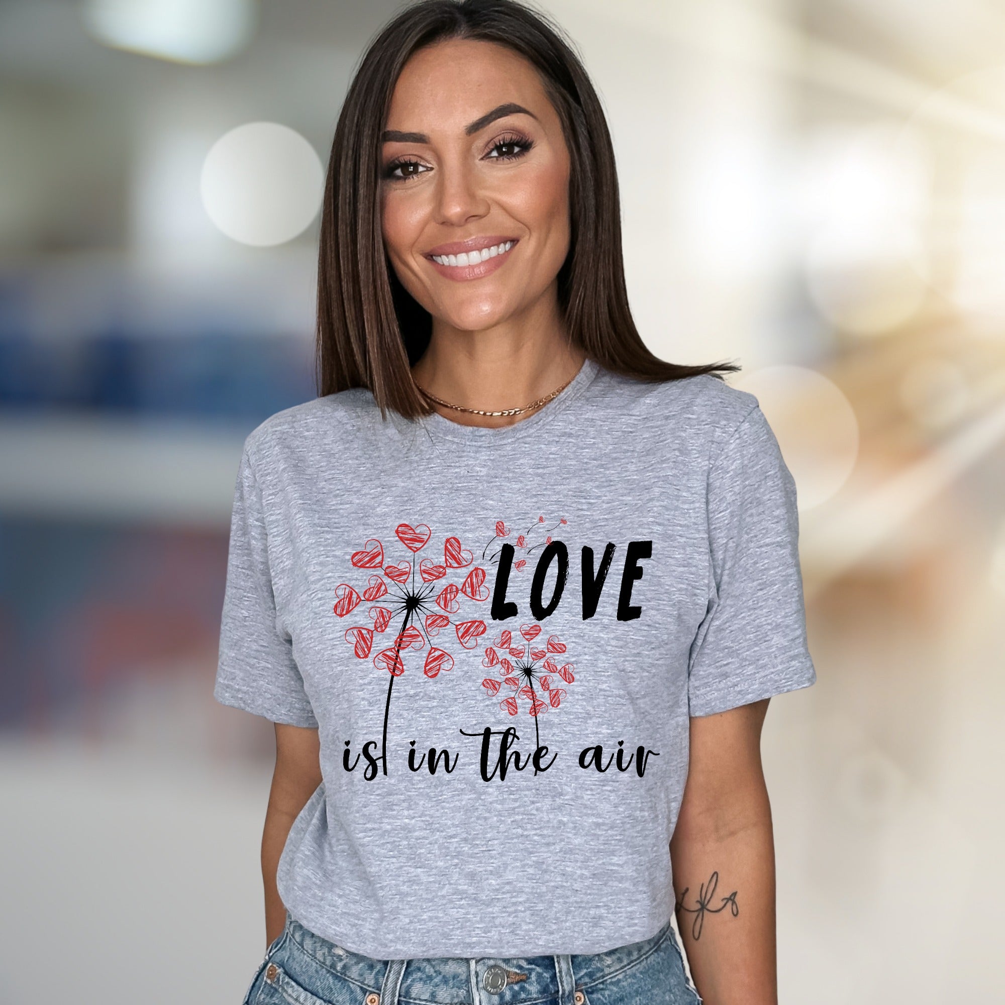 "LOVE is in the air" Dandelion Heart Graphic Tee, a Romantic Pick for Couples