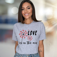 "LOVE is in the air" Dandelion Heart Graphic Tee, a Romantic Pick for Couples