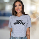 "Happy Halloween" Spooky Script Graphic Tee, a Festive Pick for Autumn Lovers