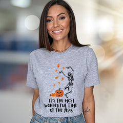 It's the Most Wonderful Time of the Year Halloween Skeleton Graphic Tee, a Spooky Season Pick for Fall Enthusiasts