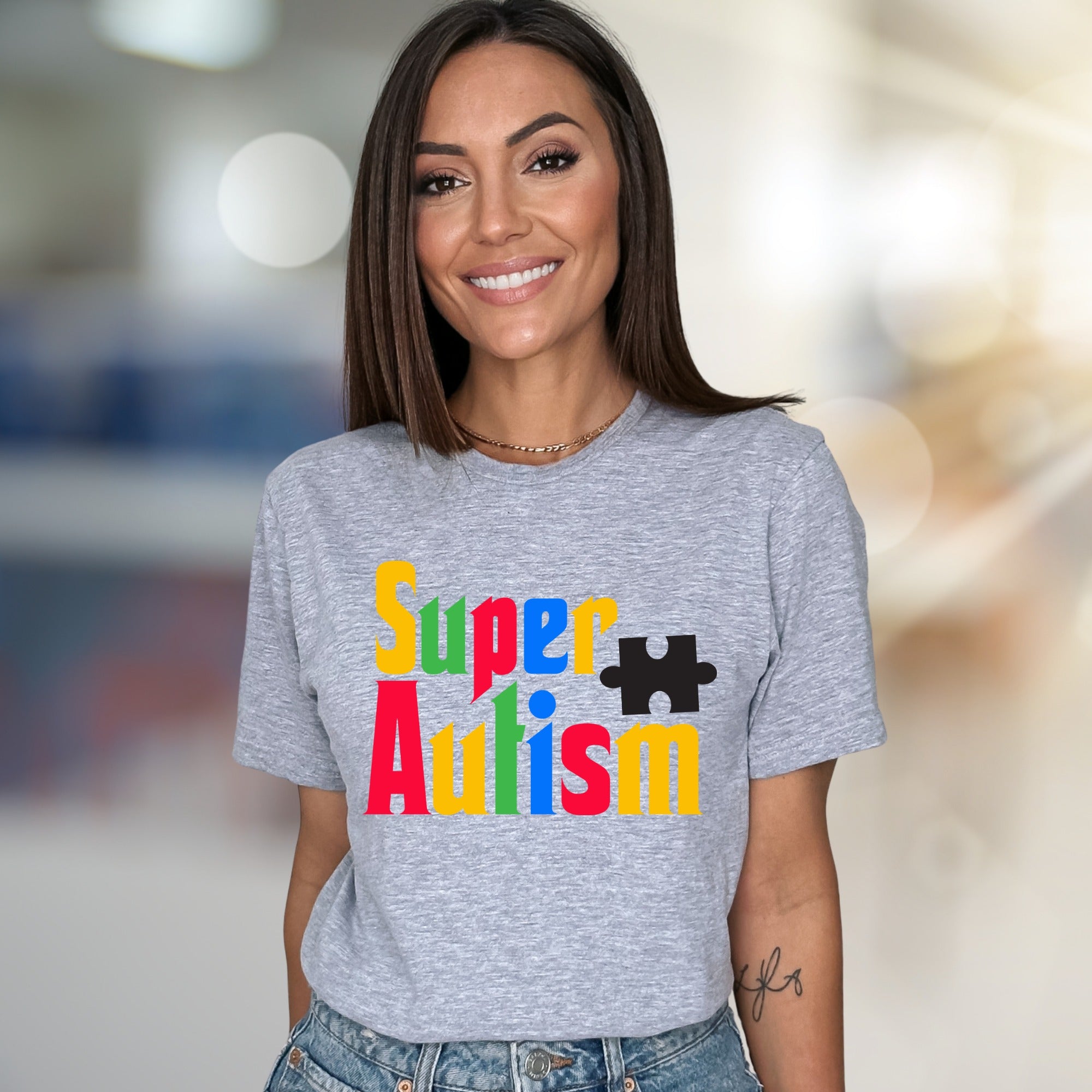 "Super Autism" Colorful Puzzle Tee, a Supportive Graphic Pick for Advocates