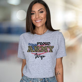 "Proud Army Wife" Camo Grunge Flag Graphic Tee, a Patriotic Casual Pick for Supporters