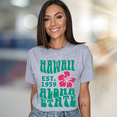 "HAWAII EST. 1959 Aloha State" Retro Beachy Graphic Tee, a Vacation Vibes Pick for Travelers
