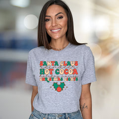 "SANTA CLAUS, REINDEER, HOT COCOA" Retro Christmas Graphic Tee, a Festive Pick for Holiday Lovers