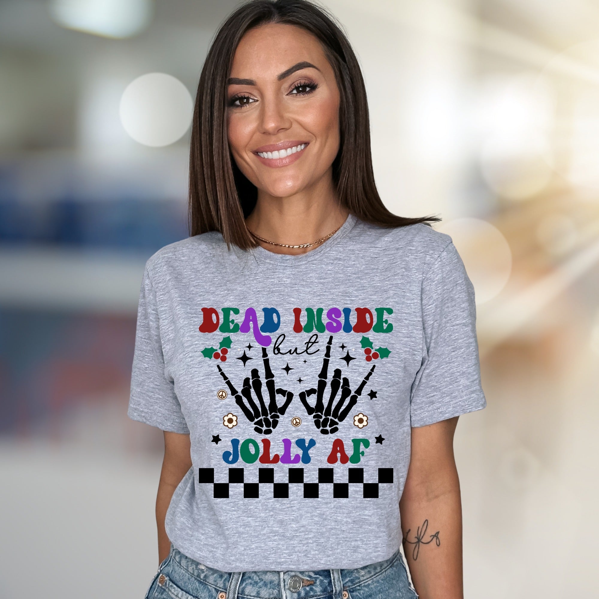 "Dead Inside But Jolly AF" Retro Christmas Graphic Tee, a Witty Holiday Pick for Festive Souls