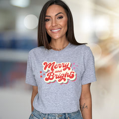 "Merry and Bright" Retro Holiday Graphic Tee, a Festive Pick for Joyful Souls