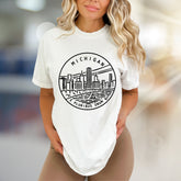 "MICHIGAN E PLURIBUS UNUM" Cityscape Graphic Tee, a State Pride Pick for Travel Enthusiasts