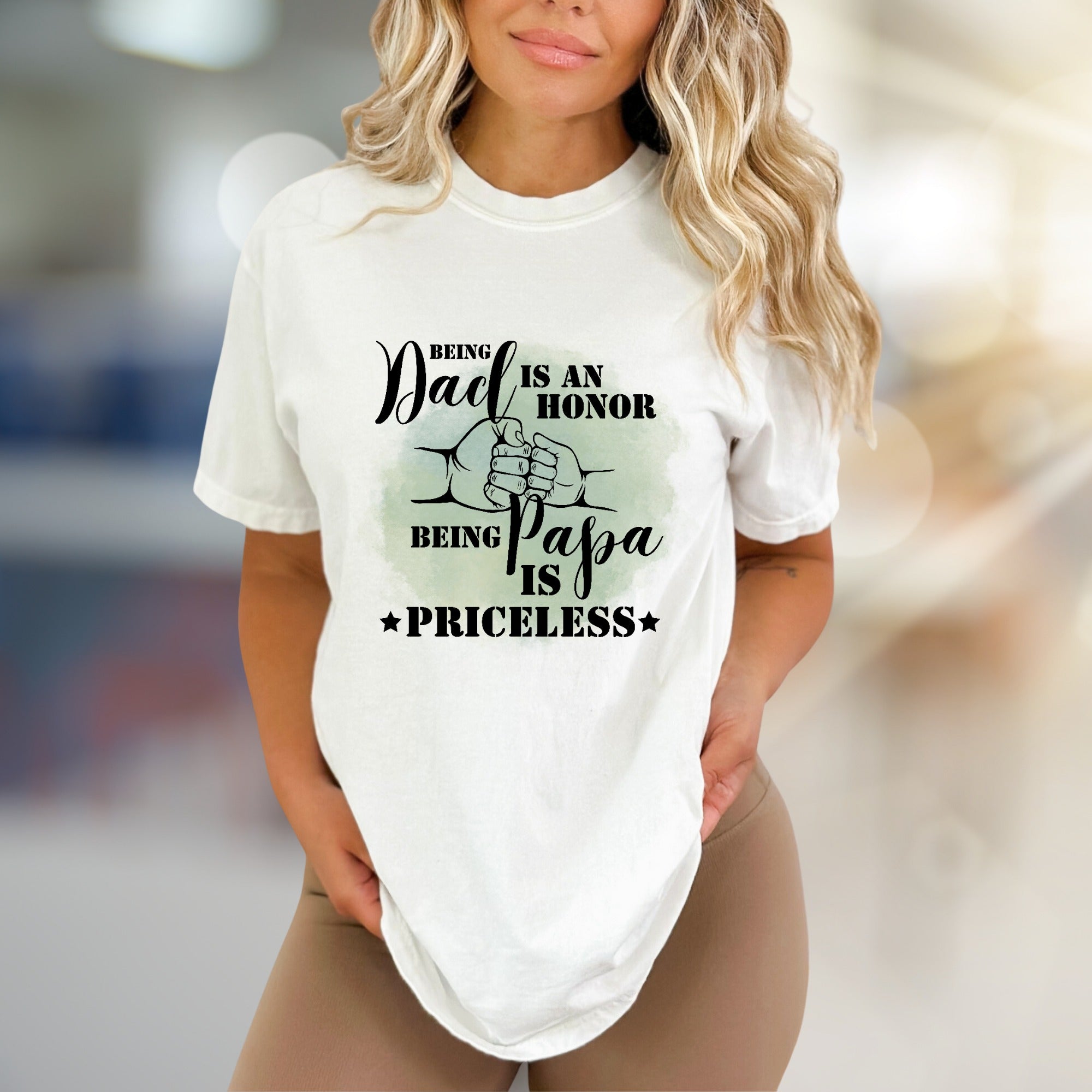 "Being Dad Is An Honor Being Papa Is Priceless" Graphic Tee, Sentimental Pick for Grandfathers