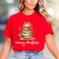 "Meowy Christmas" Cute Cat Graphic Tee, a Festive Pet Lover's Pick for the Holidays