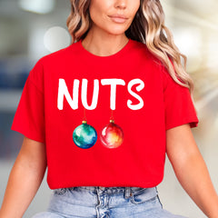 "NUTS" Christmas Ornaments Graphic Tee, a Funny Holiday Pick for Everyone