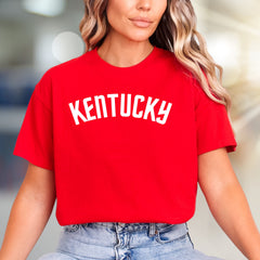 "Kentucky" Arched Text Graphic Tee, a Collegiate Style Pick for State Pride Enthusiasts