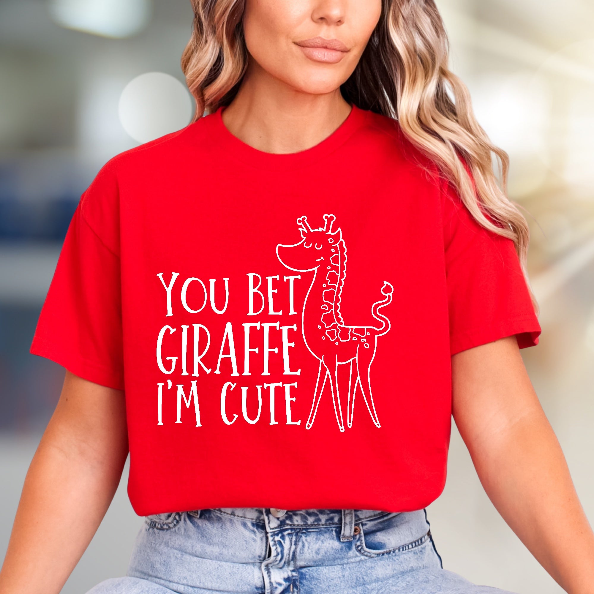 "YOU BET GIRAFFE I'M CUTE" Whimsical Graphic Tee, Funny Animal Pick for Her