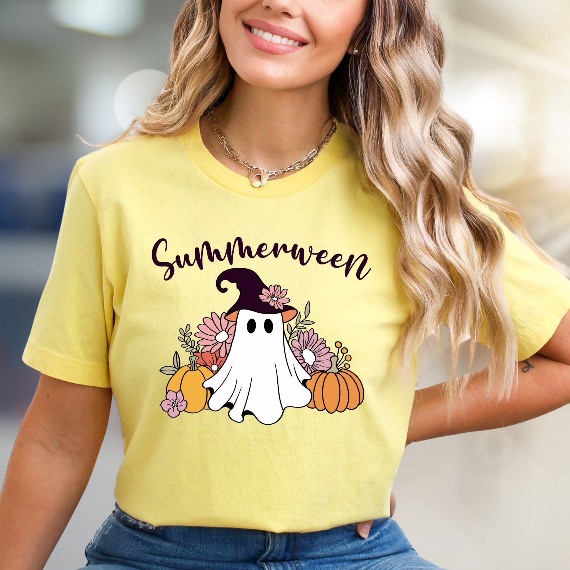 "Summerween" Spooky Cute Ghost Graphic Tee, a Whimsical Autumn Pick for Halloween Lovers