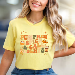 "Pumpkin Spice & Call Lights" Retro Fall Graphic Tee, a Seasonal Comfort Pick for Autumn Lovers