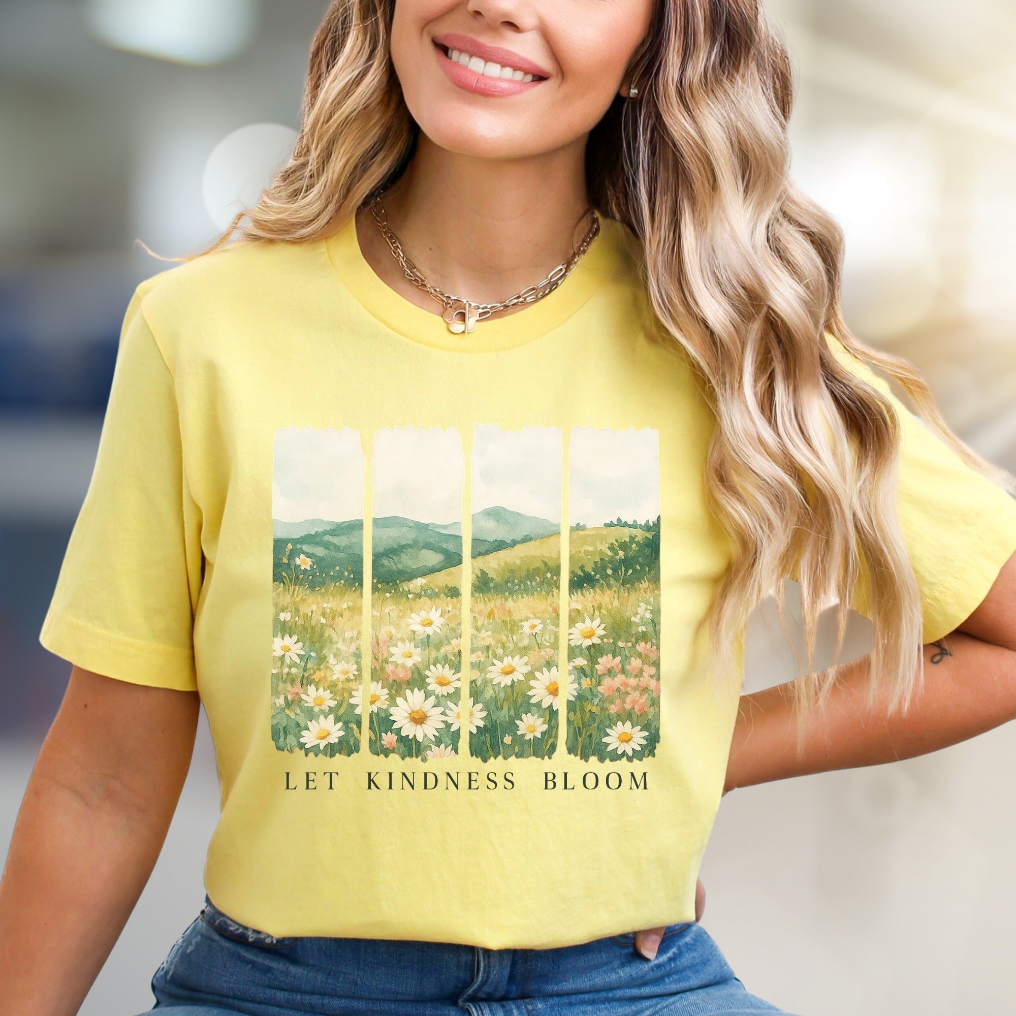 "Let Kindness Bloom" Meadow Graphic Tee, a Nature-Inspired Pick for Uplifters
