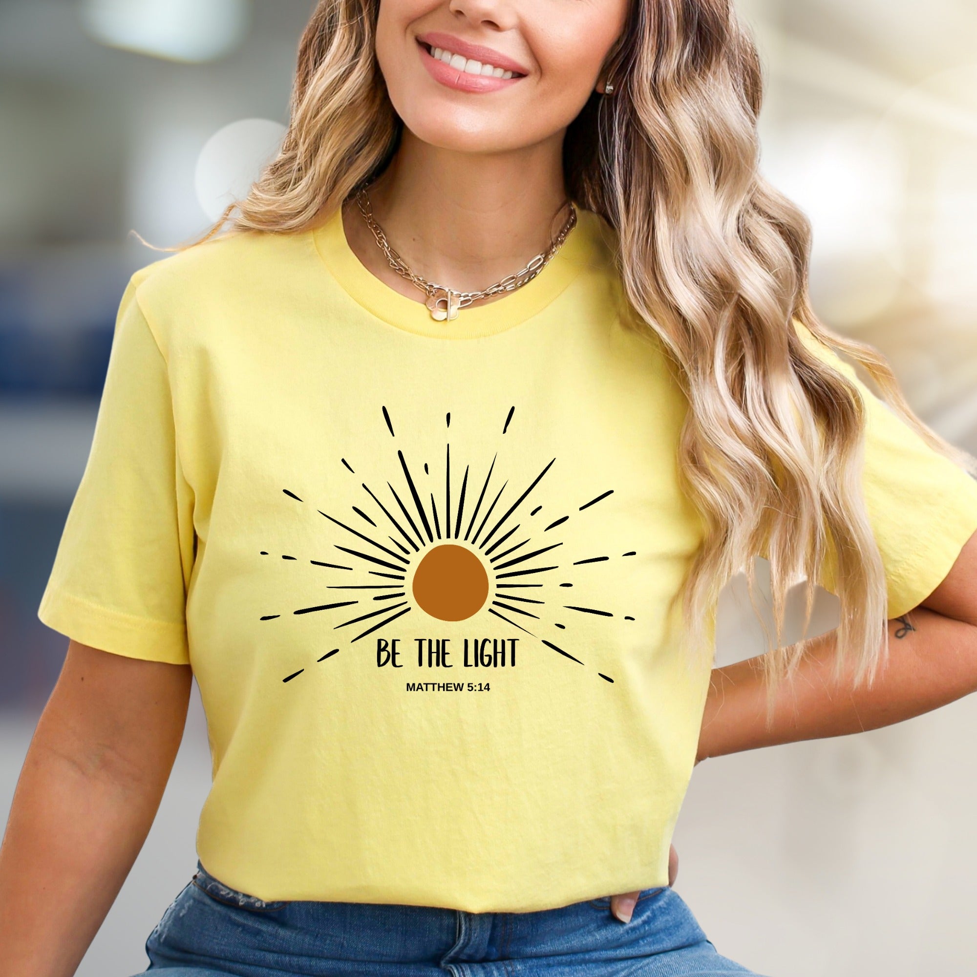 "Be The Light" Matthew 5:14 Scripture Graphic Tee, an Uplifting Christian Pick for Believers