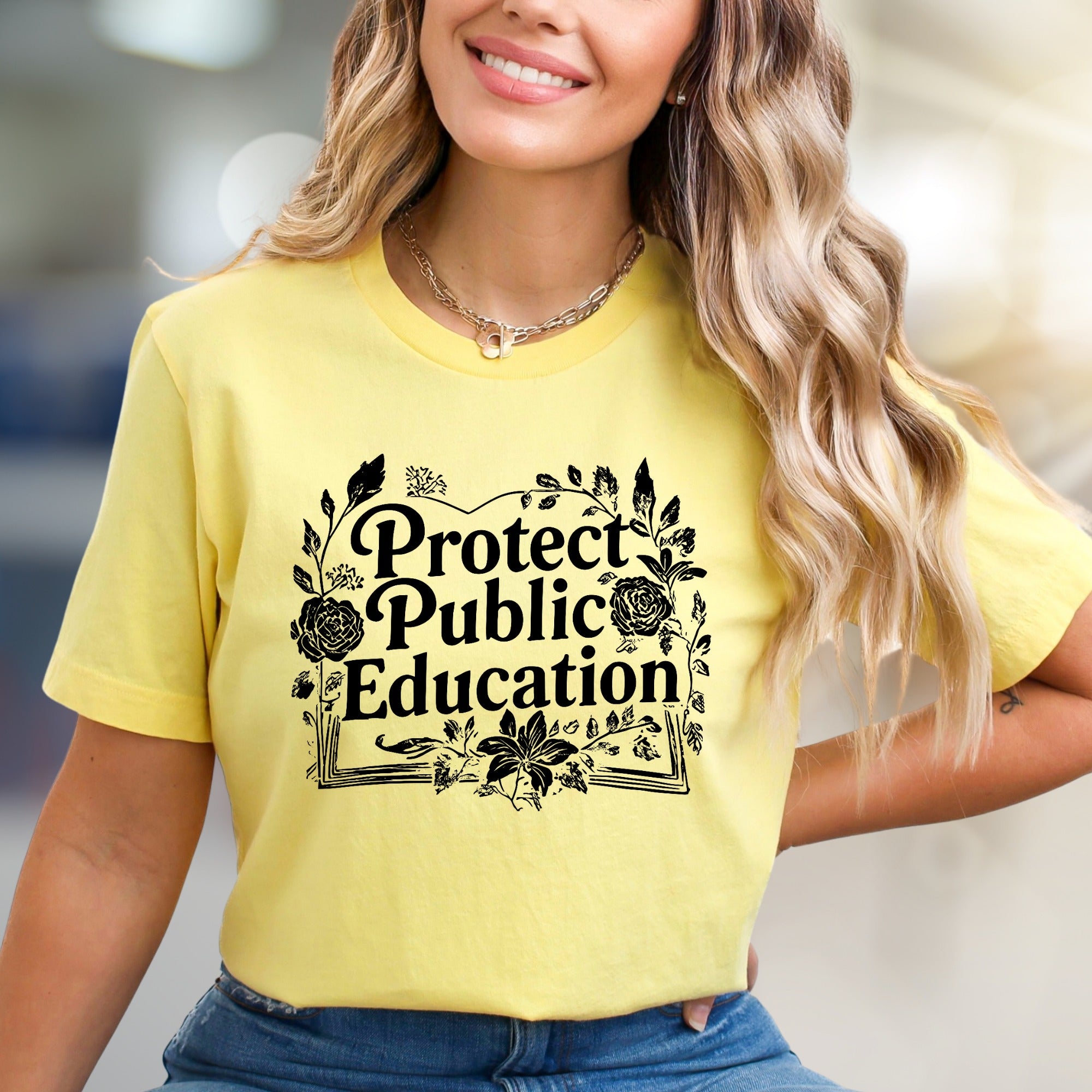 "Protect Public Education" Floral Graphic Tee, A Cause-Driven Pick for Advocates