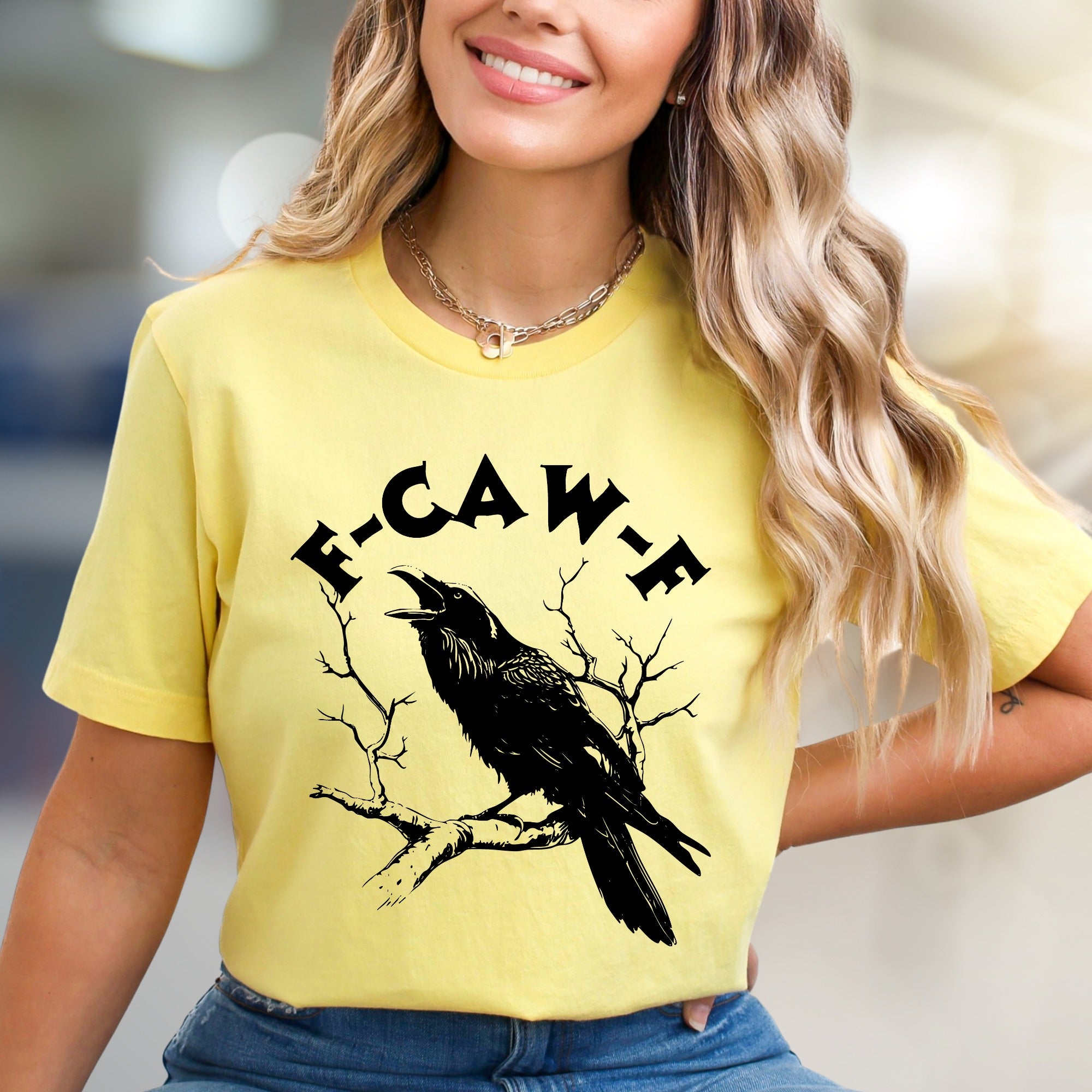 “F-CAW-F” Crow on Branch Graphic Tee, a Spooky Chic Pick for Dark Academics