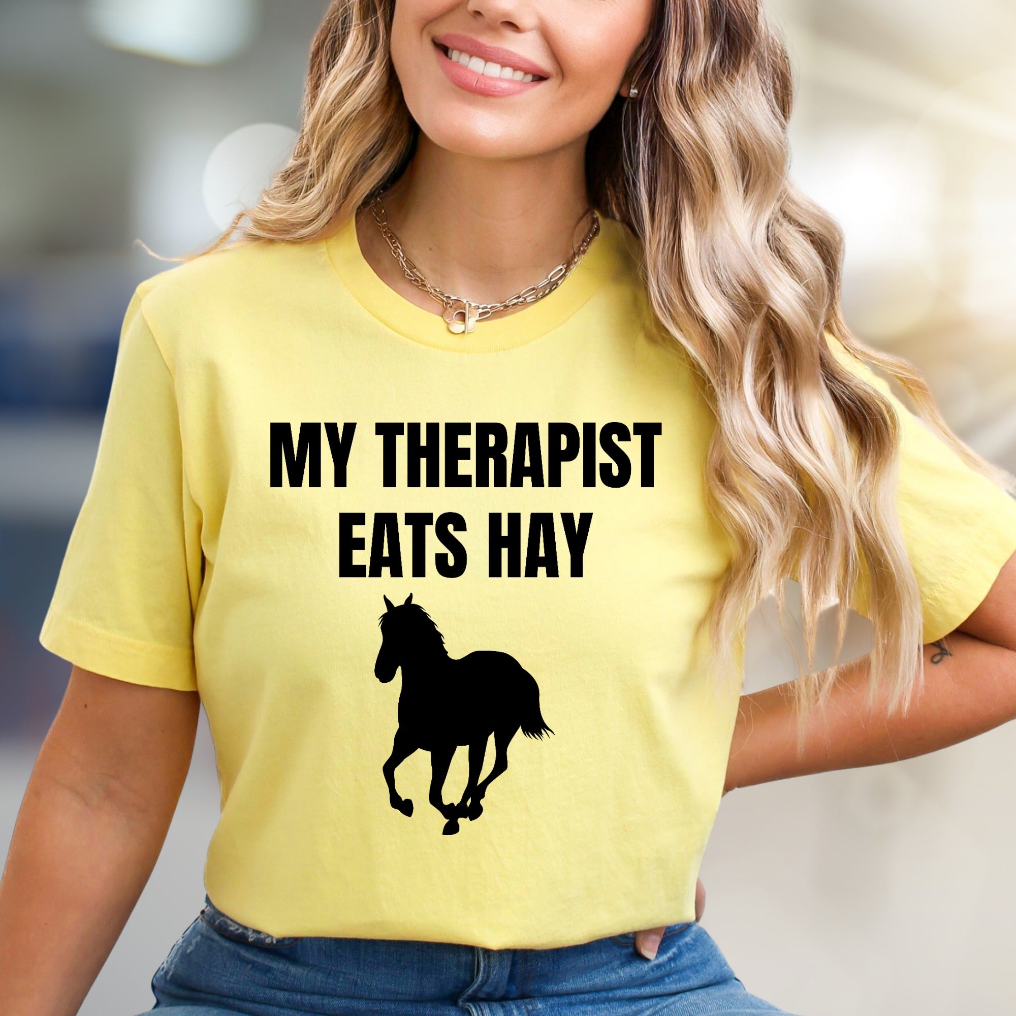 "My Therapist Eats Hay" Horse Graphic Tee, a Funny Equestrian Pick for Horse Lovers