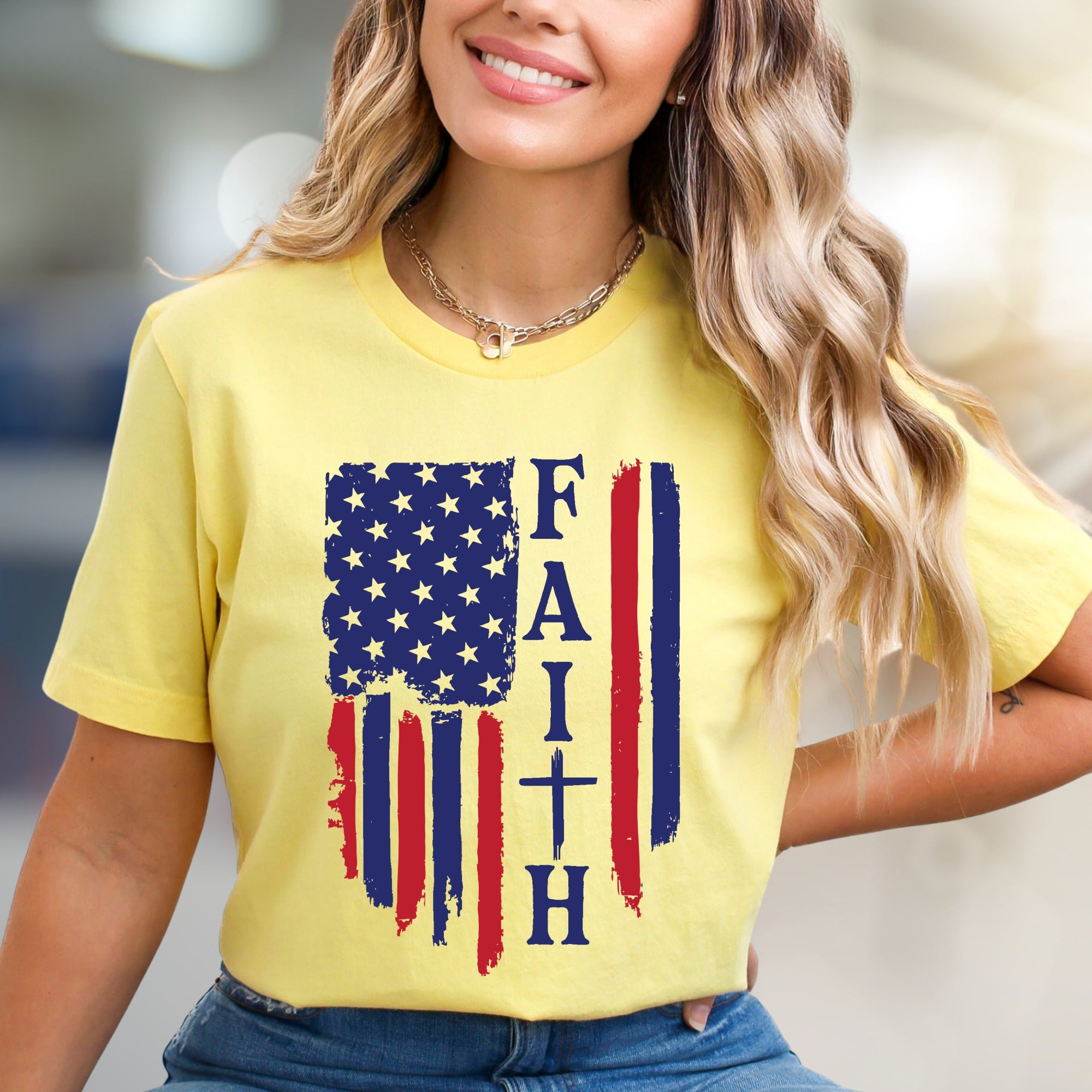 "FAITH" American Flag Graphic Tee, a Patriotic Expression for Believers