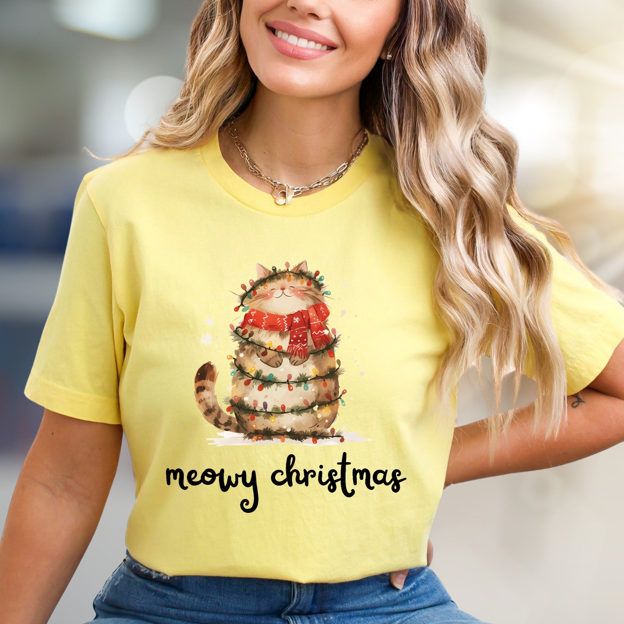 "Meowy Christmas" Cute Cat Graphic Tee, a Festive Pet Lover's Pick for the Holidays