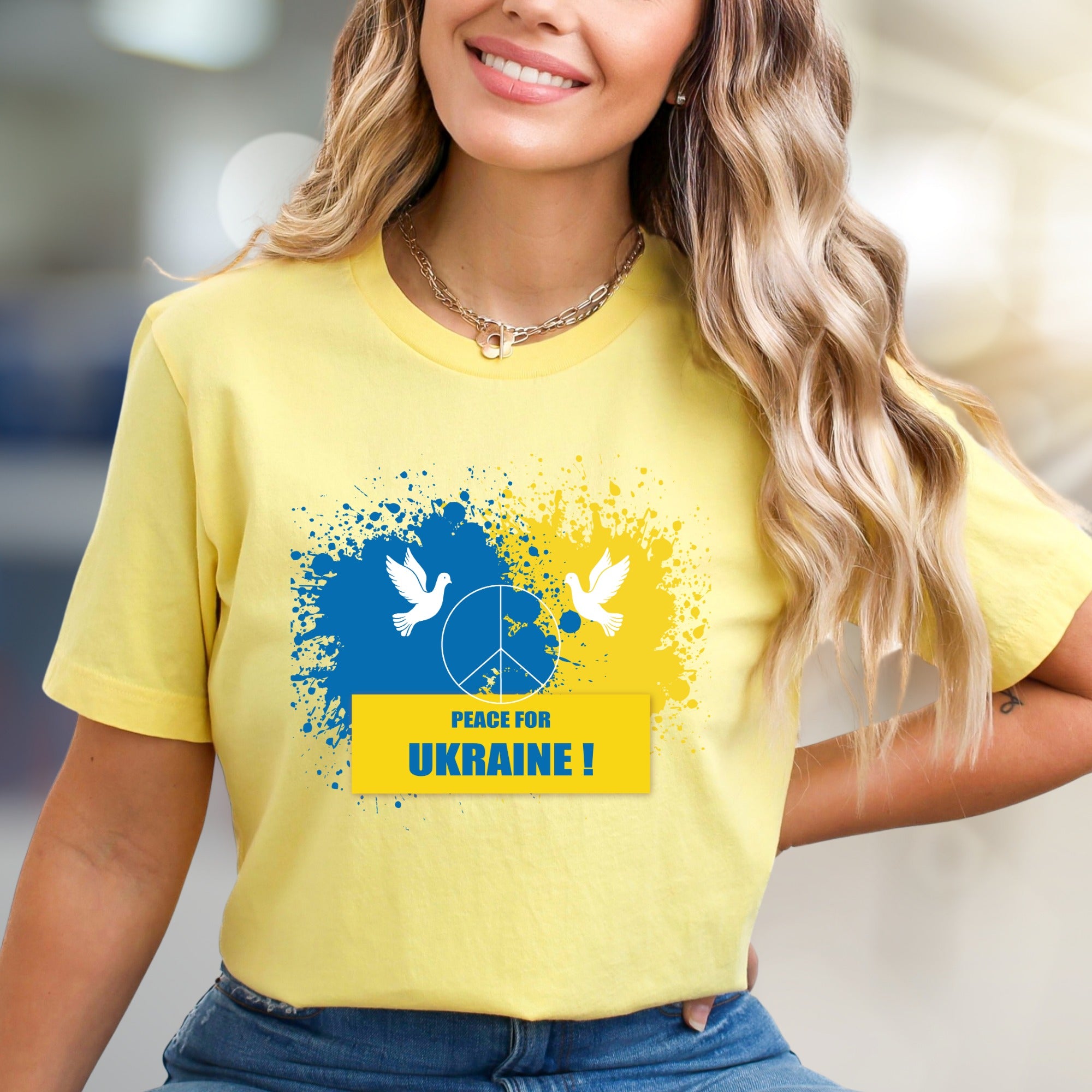 "Peace for Ukraine!" Splatter Peace Tee, a Statement Piece for Advocates