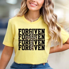 "FORGIVEN" Leopard Cross Graphic Tee, a Faith-Inspired Statement for Believers