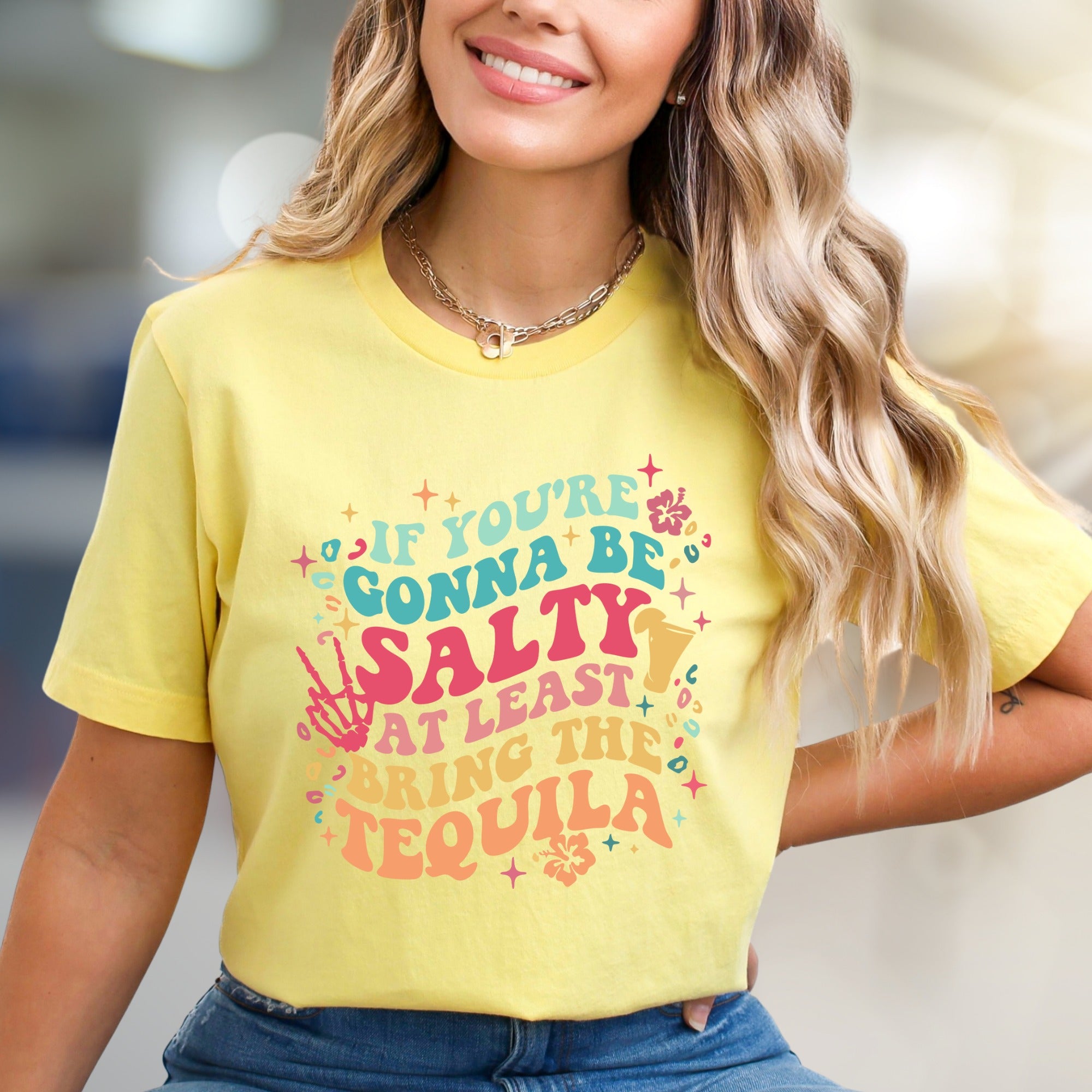 "If You're Gonna Be Salty At Least Bring The Tequila" Retro Graphic Tee, a Party Pick for Fun-Lovers