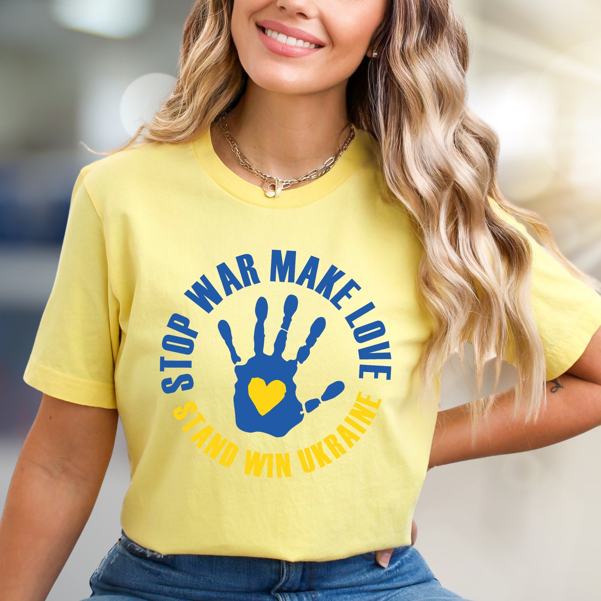 "STOP WAR MAKE LOVE STAND WIN UKRAINE" Solidarity Graphic Tee, a Statement Piece for Advocates