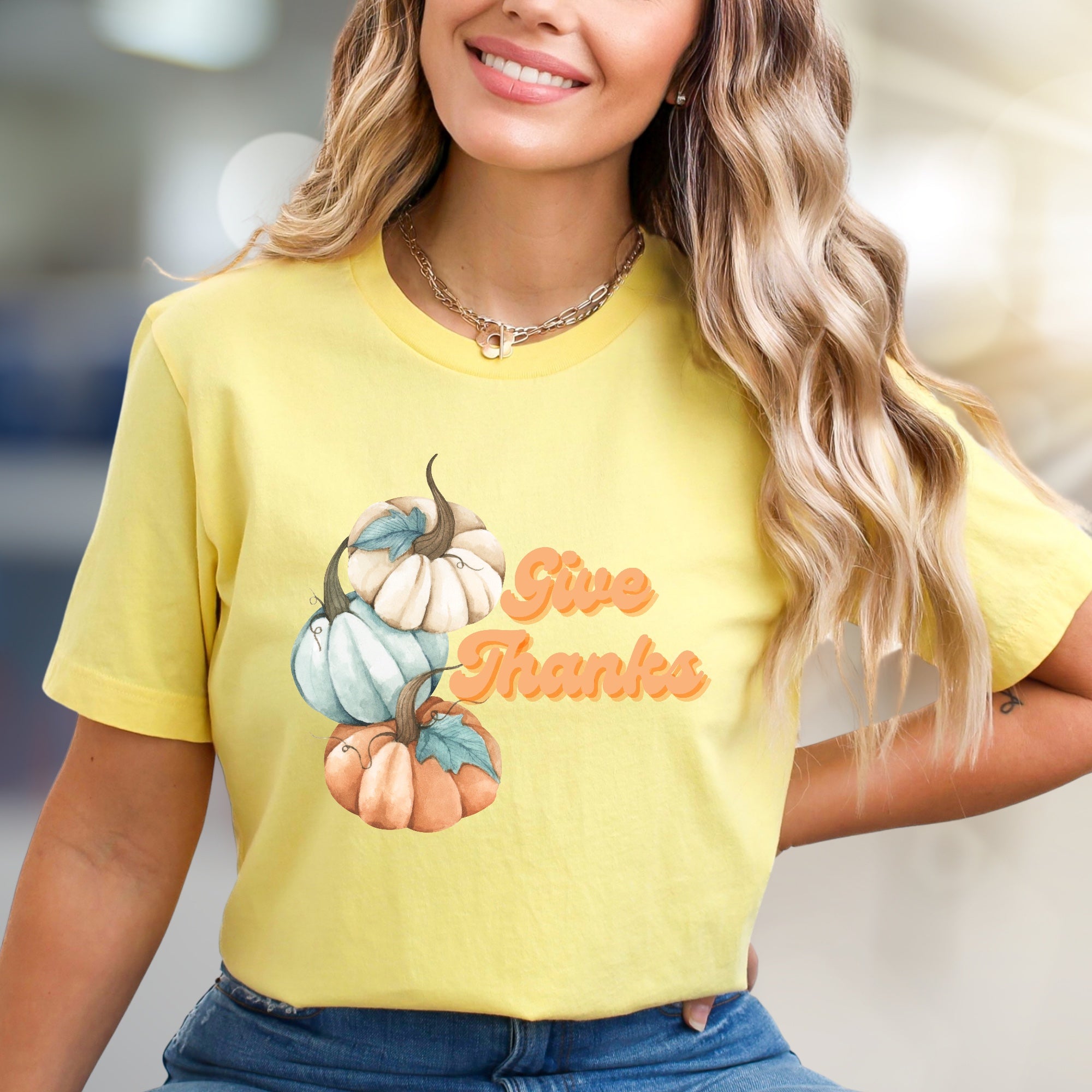 "Give Thanks" Autumn Pumpkin Graphic Tee, a Grateful Fall Pick for Everyone