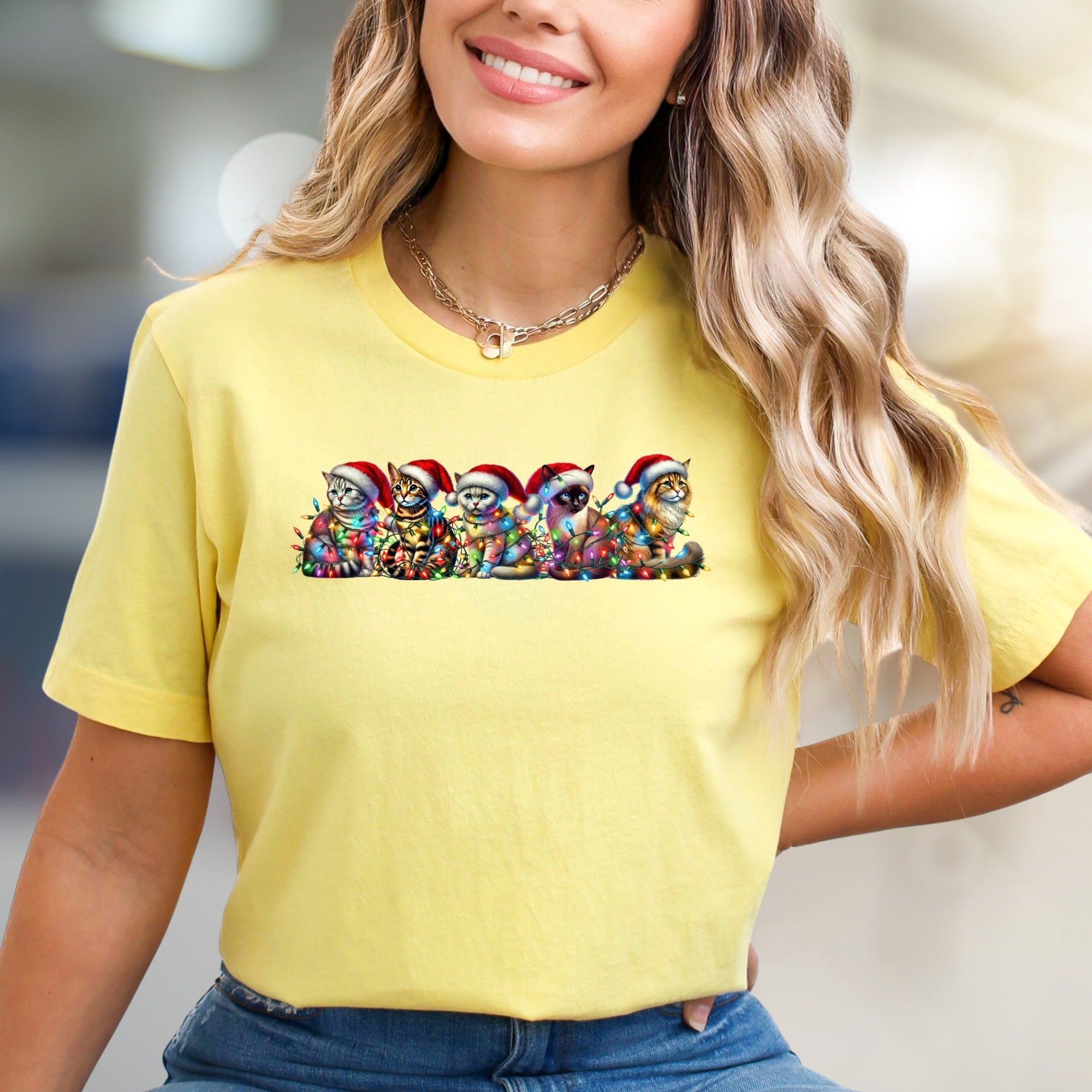 Christmas Cats in Lights Graphic Tee, a Festive Holiday Pet Lover Pick