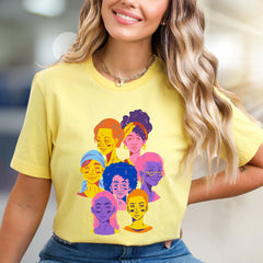 Vibrant Faces Diversity Tee, Artistic Graphic Pick for Inclusivity Advocates