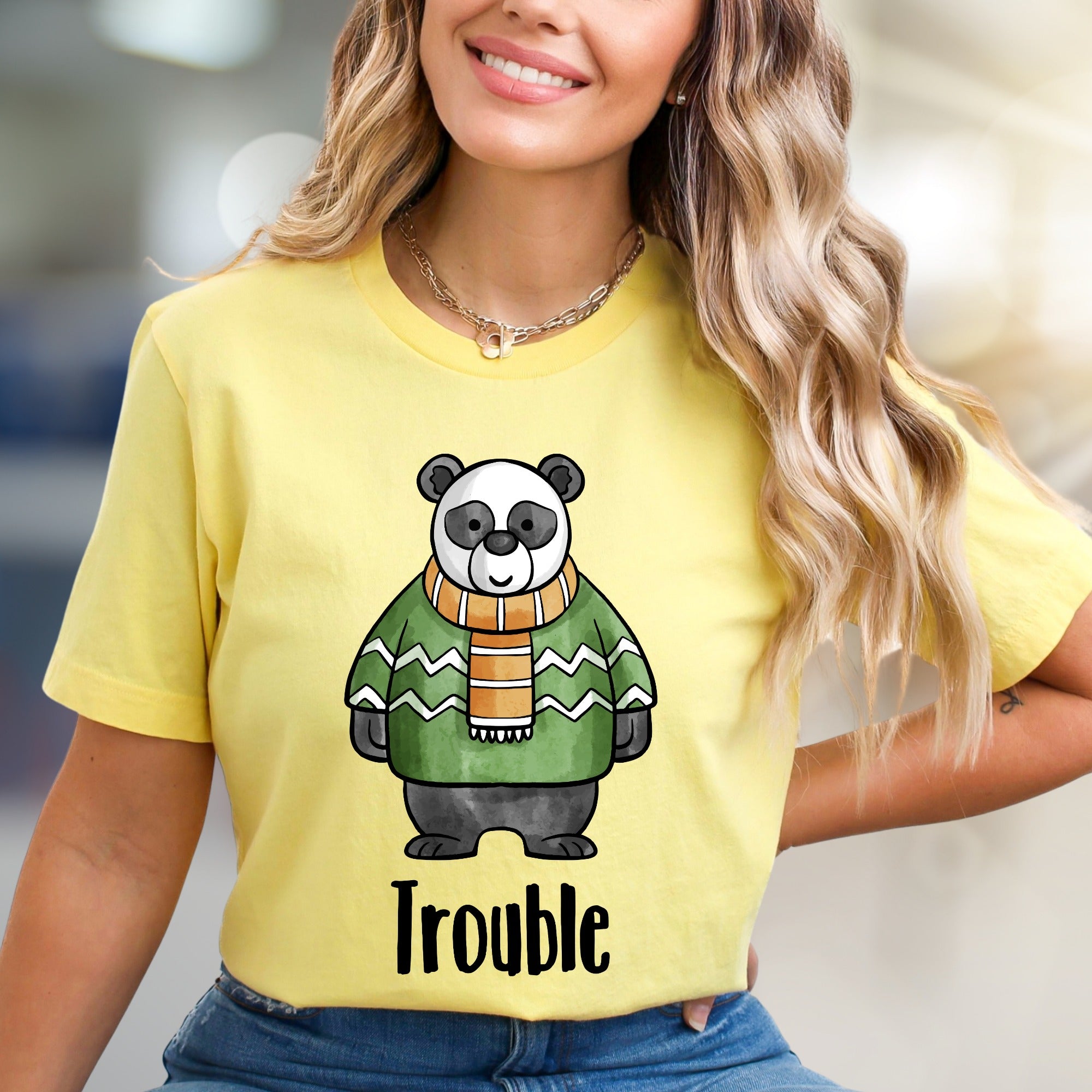"Trouble" Panda Graphic Tee, a Playful Animal Design for Fun Lovers