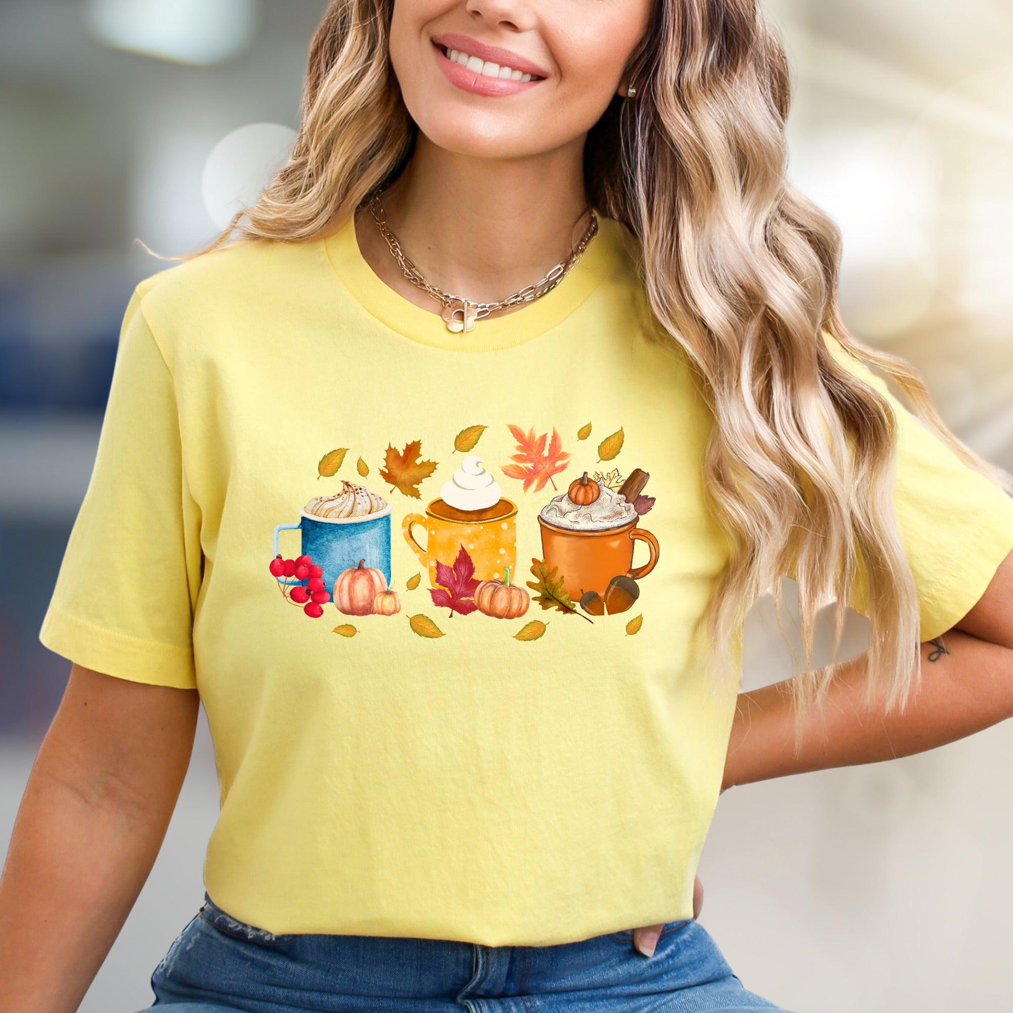 Autumn Brews & Fall Leaves Graphic Tee, a Cozy Fall Pick for Drink Lovers