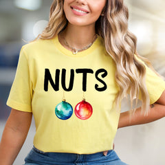 "NUTS" Christmas Ornaments Graphic Tee, a Funny Holiday Pick for Everyone