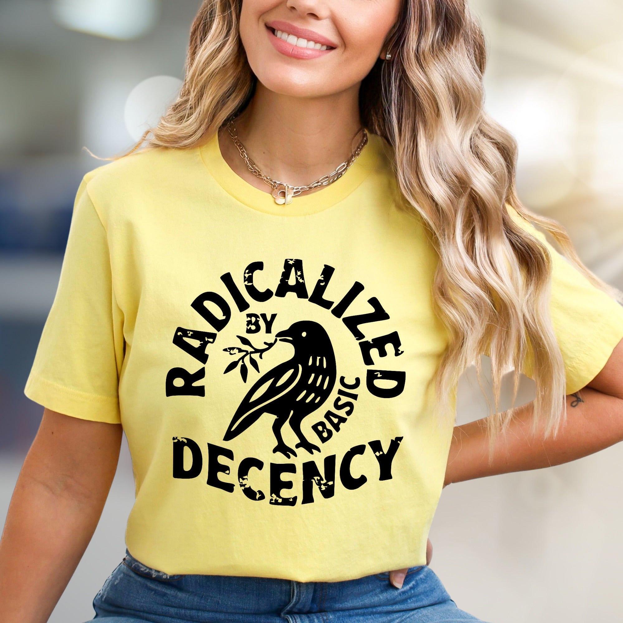 "Radicalized by Basic Decency" Peace Crow Graphic Tee, a Statement Pick for Activists