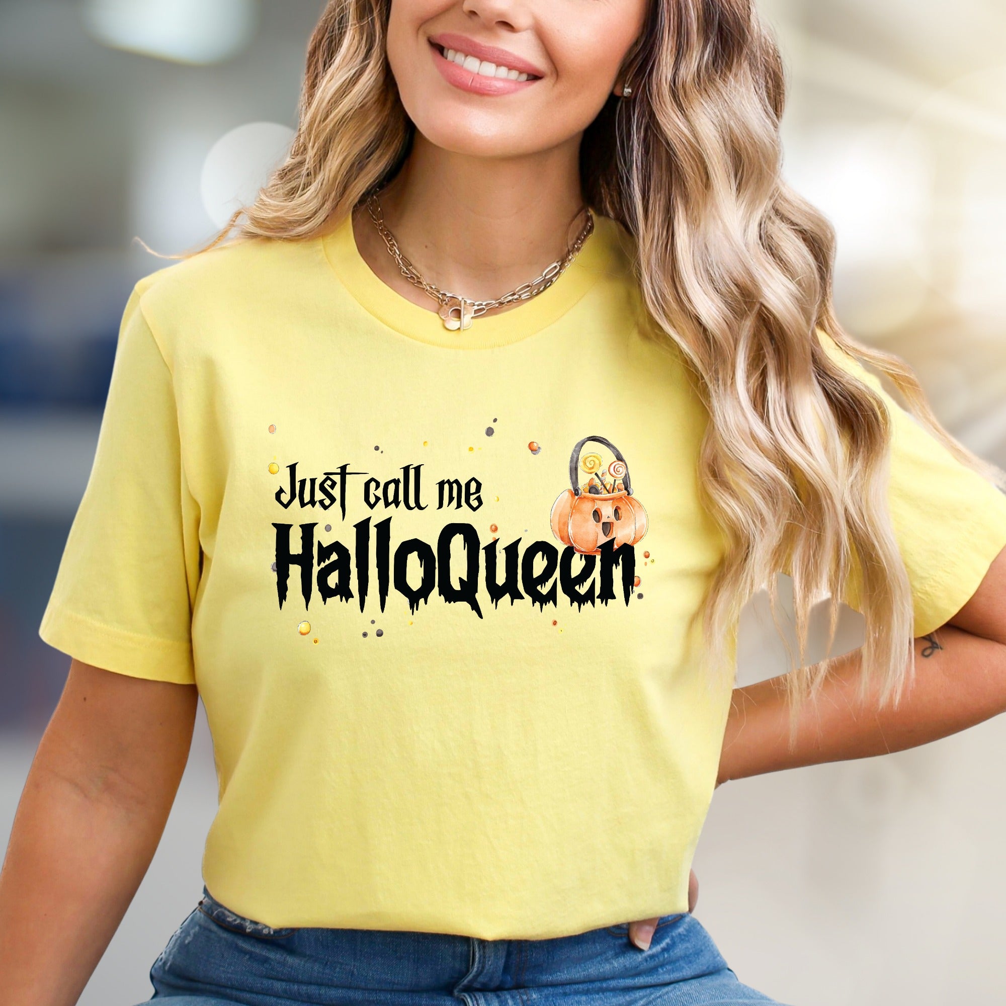 "Just Call Me Halloqueen" Spooky Fun Graphic Tee, a Halloween Pick for Trick-or-Treaters