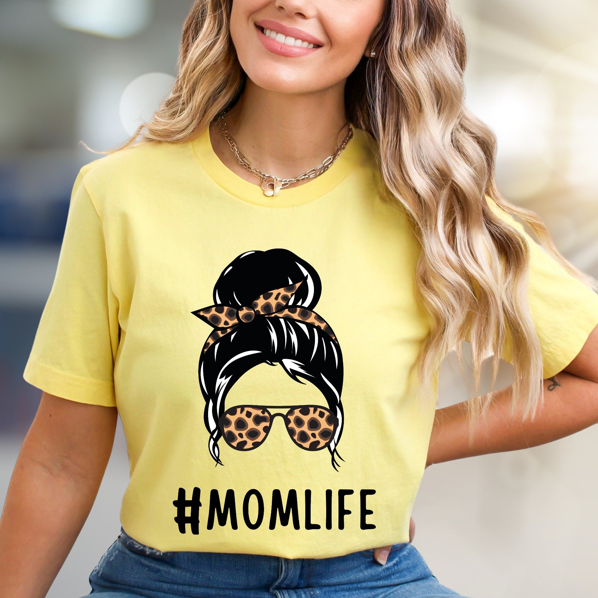 #MOMLIFE Messy Bun Leopard Graphic Tee, a Chic Mom-Life Pick for Everyday