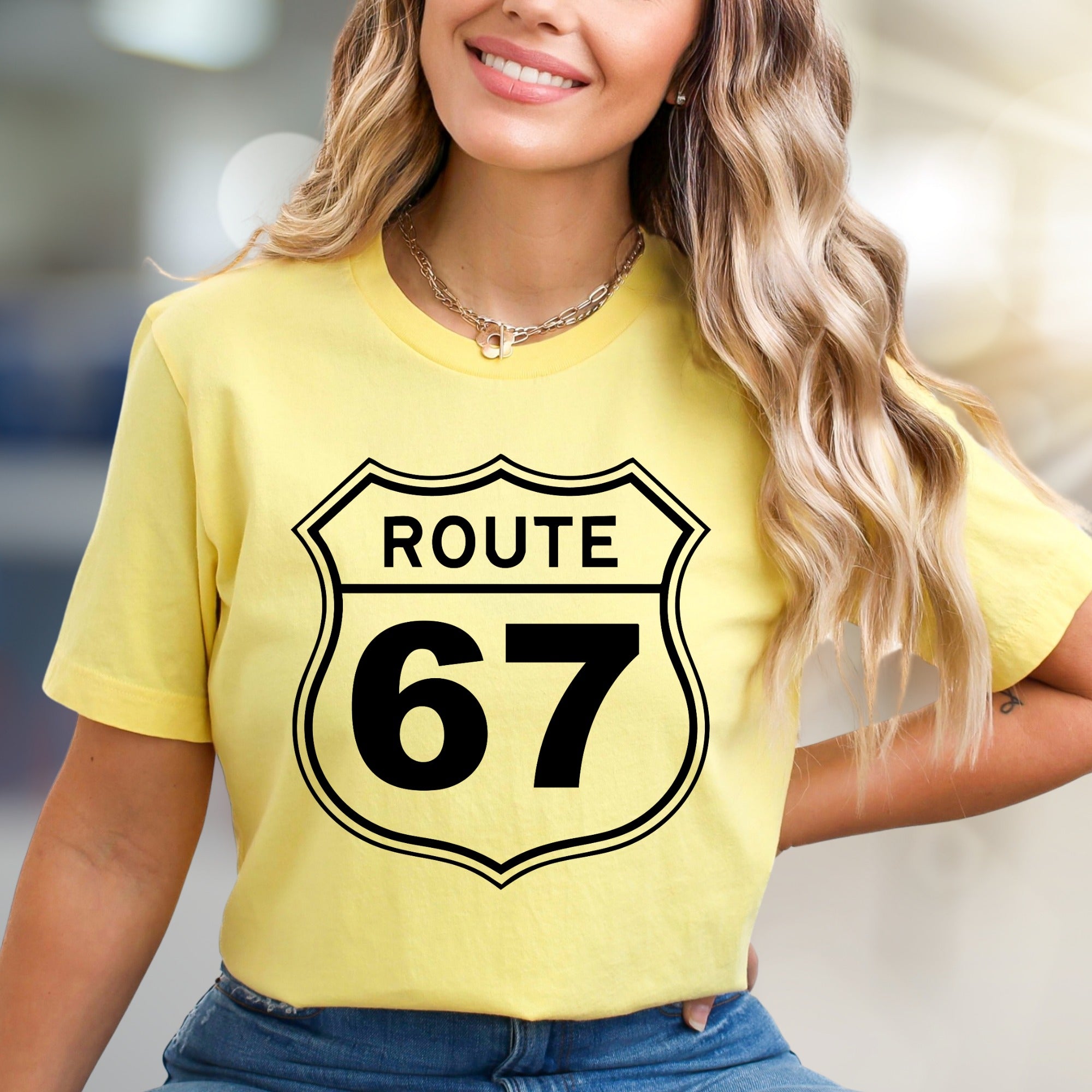 "Route 67" Highway Sign Graphic Tee, a Classic Road Trip Pick for Adventurers