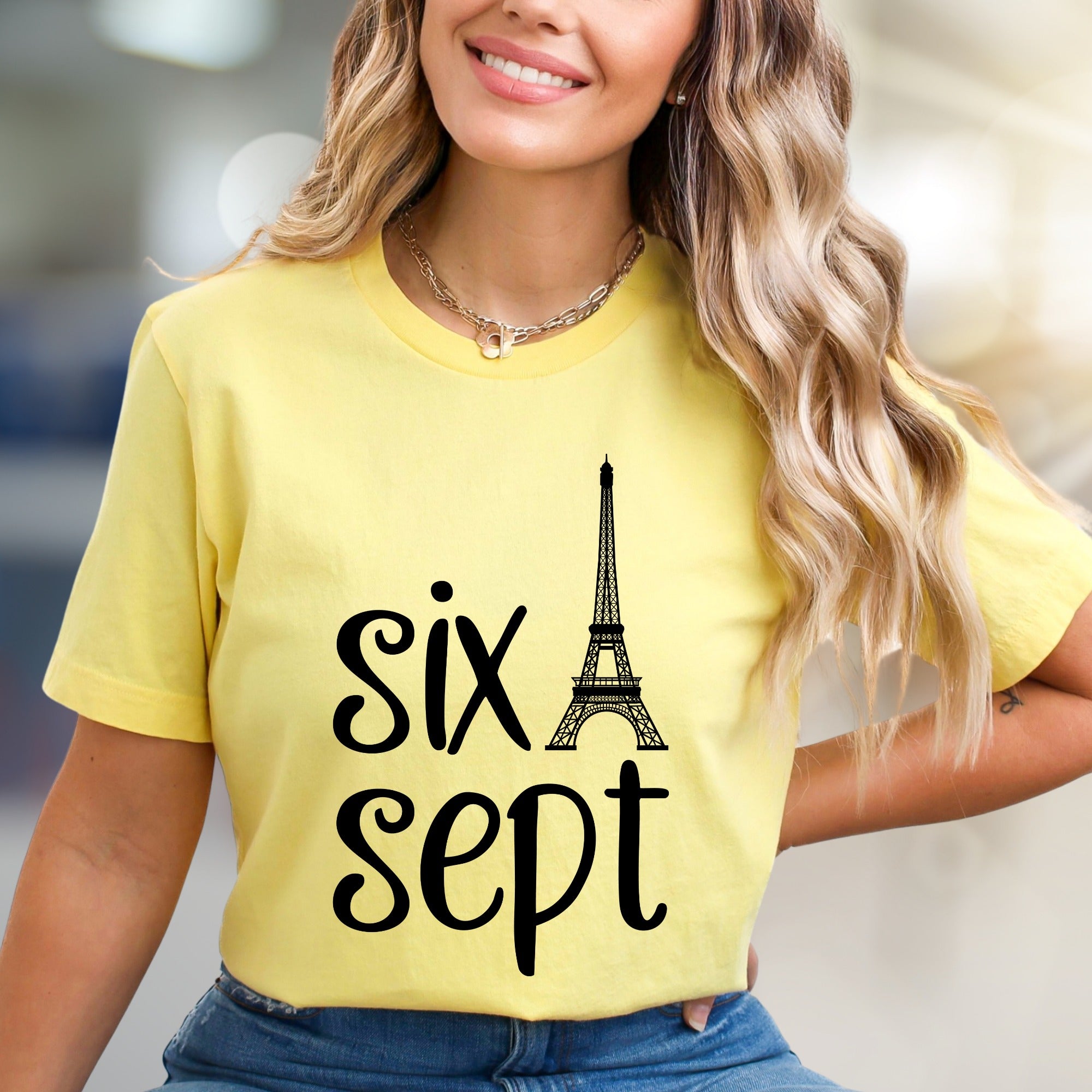 "Six Sept" Eiffel Tower Graphic Tee, a Parisian Chic Pick for Date Nights