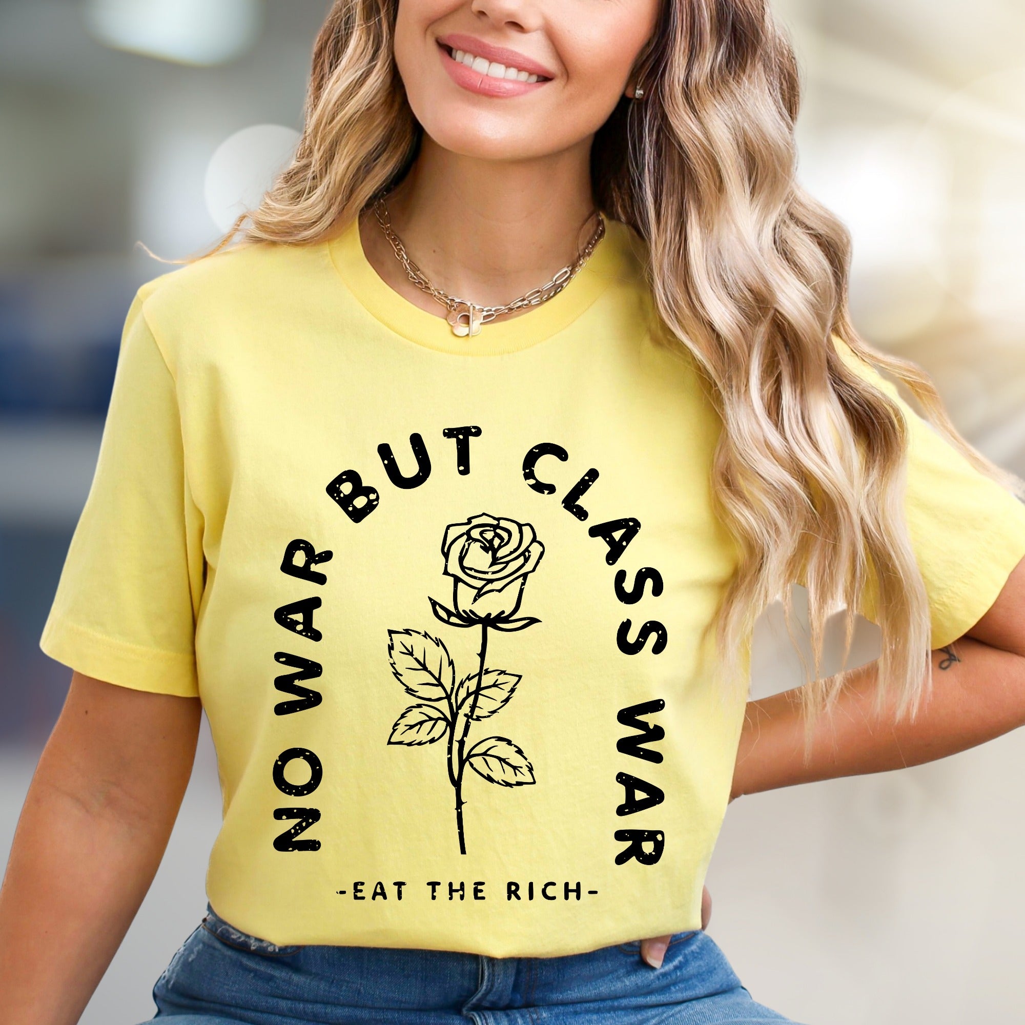 "NO WAR BUT CLASS WAR" Rose Graphic Tee, a Statement Pick for Activists