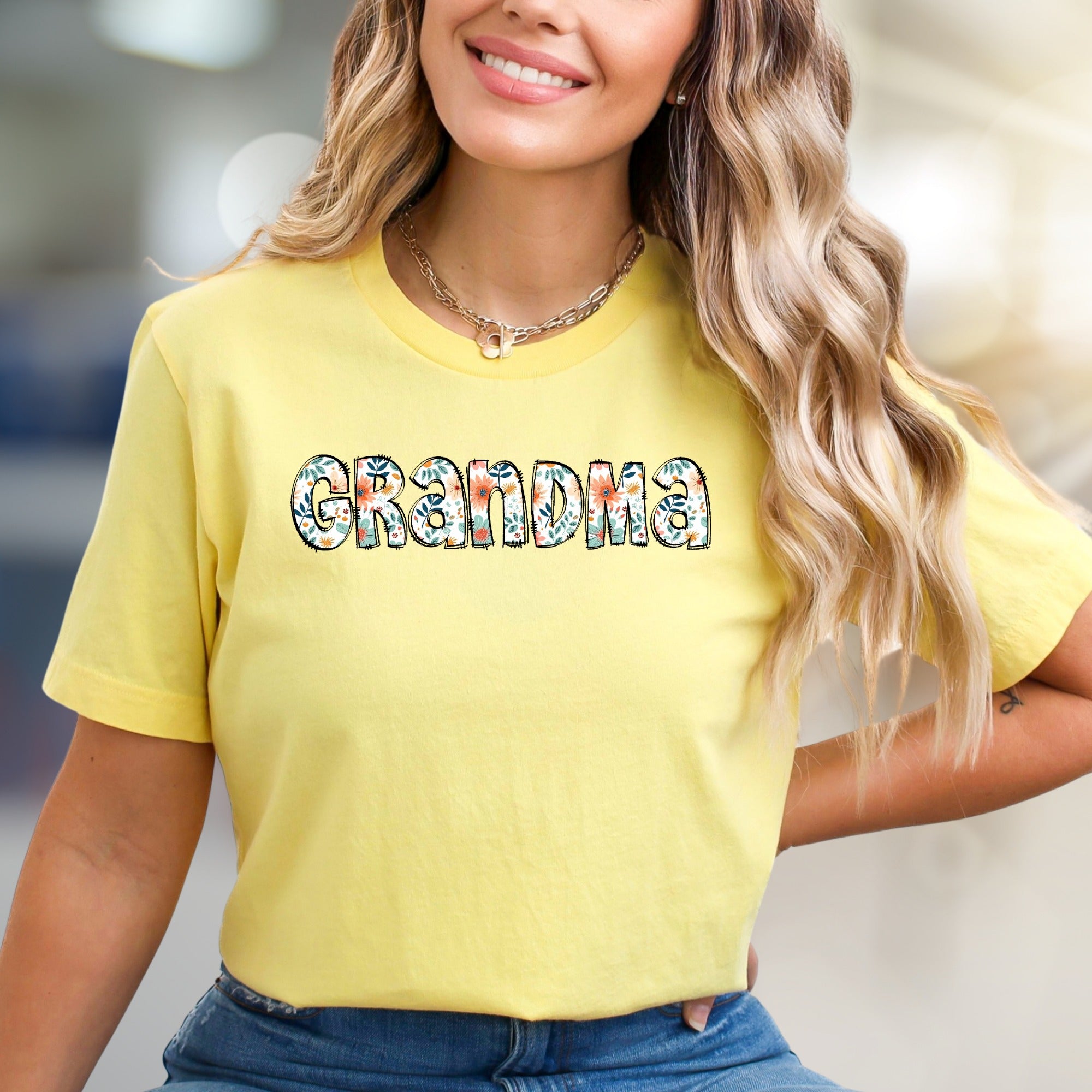"Grandma" Botanical Block Letters Graphic Tee, a Heartfelt Gift for Grandparents