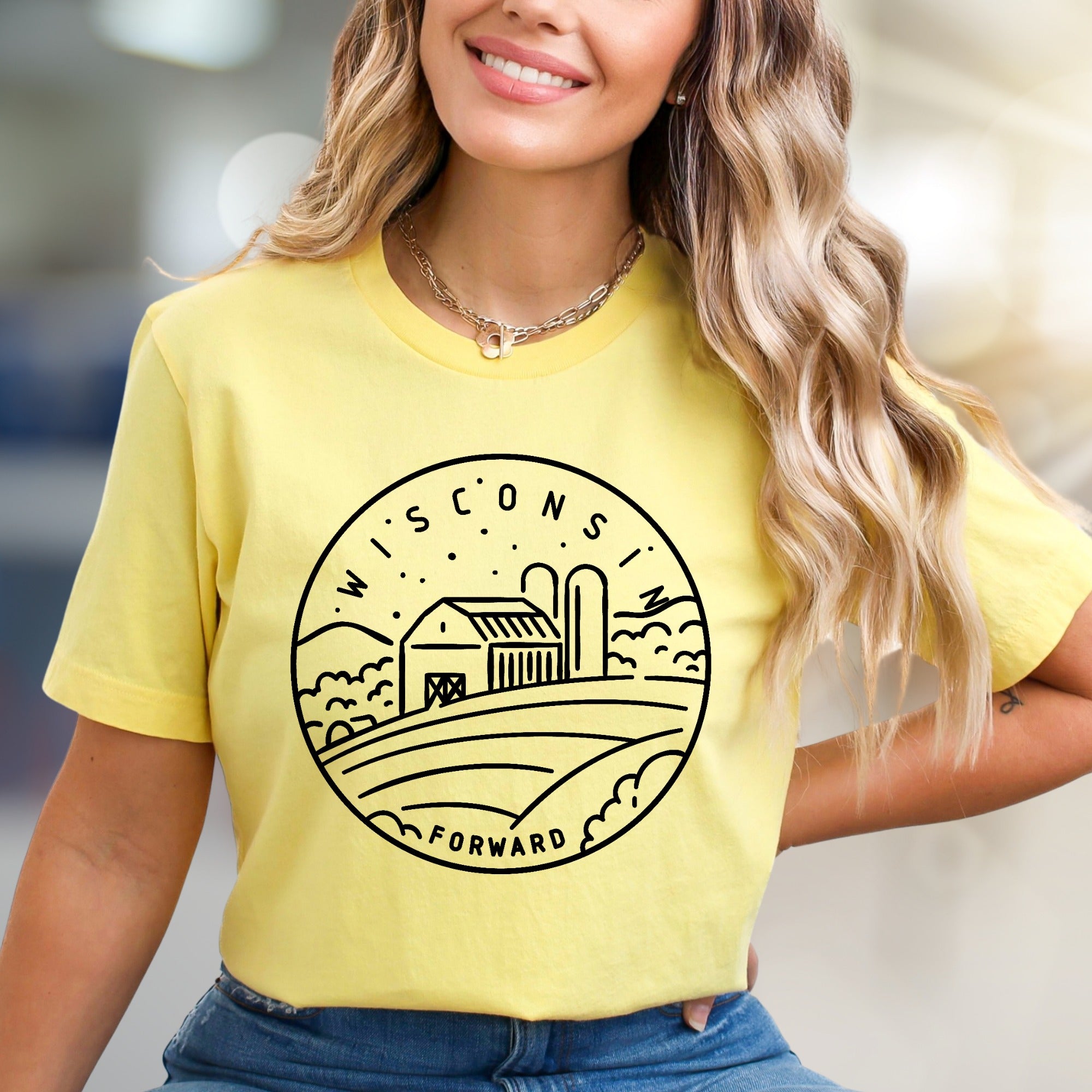 "Wisconsin Forward" Barn Landscape Graphic Tee, a State Pride Pick for Local Enthusiasts